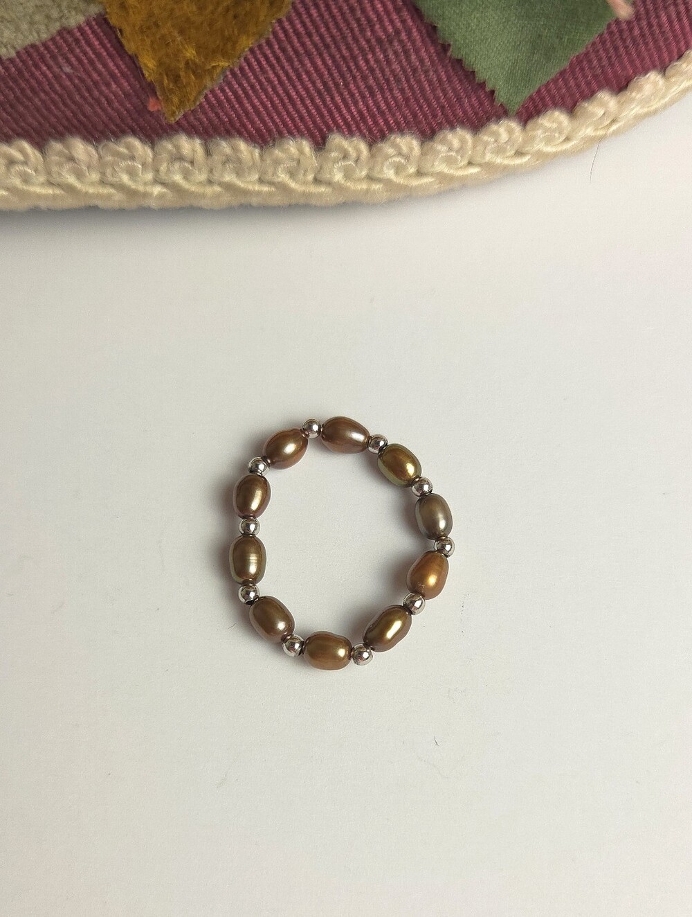 Handmade Genuine Brown Pearl Stretch Ring Adjustable Sizes